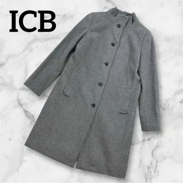 ICB 그레이 코트 울 롱 코트 스탠드 칼라 쿠프라
