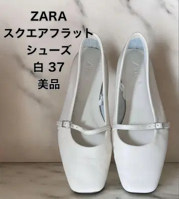 ZARA 가죽 스퀘어 플랫슈즈 화이트 37 메리제인