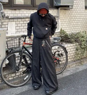 새 제품 태그 부착 MandO 와이드 슬랙스 스트라이프 바기 팬츠