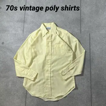 1970년대 빈티지 장소 셔츠 폴리에스터 폴리 셔츠 파스텔 컬러 M