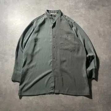 BONTON 빈티지 절개 그린 노카라 디자인 셔츠