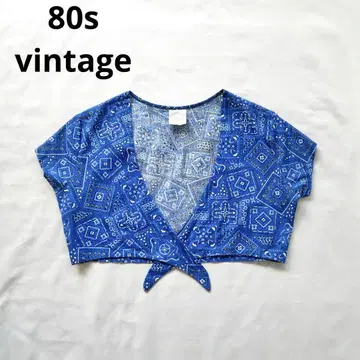 80s vintage USA 제작 블루 반다나 패턴 코튼 상의 구제 의류
