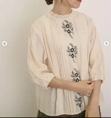 사만사 모스모스 플라워 무늬 자수 레이스 블라우스