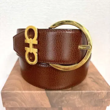 Salvatore Ferragamo 가죽 벨트 브라운 간치니 금장 장식