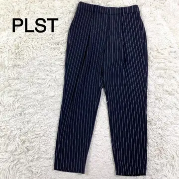 PLST 블랙 컬러 스트라이프 패턴 캐주얼 팬츠