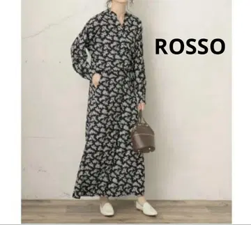 F by ROSSO 로쏘 V넥 긴팔 원피스 블랙 꽃무늬
