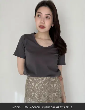anuans 실크 터치 코튼 U넥 티셔츠 차콜 그레이