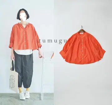 tumugu 츠무구 큐프라 코튼 린넨 론 볼륨 소매 블라우스