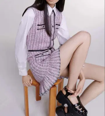 maje 트위드 미니 원피스 포플린 패널 메탈릭