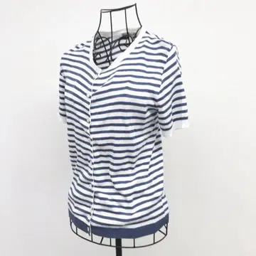 휴먼 우먼 카디건 M 블루 스트라이프 100% 면 소재 얇은 가디건