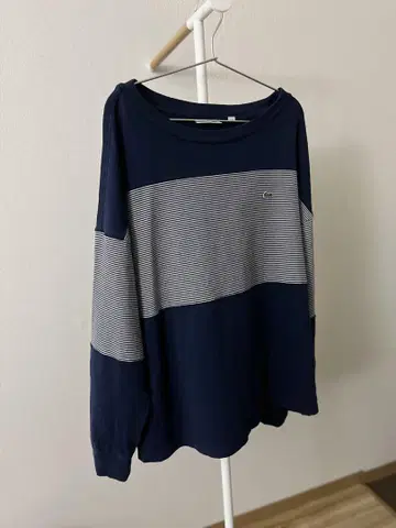2000년대 LACOSTE 라코스테 네이비 스트라이프 장소매 컷소 XL
