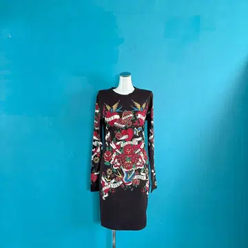 1584 MOSCHINO 모스키노 타투풍 프린트 원피스 블랙