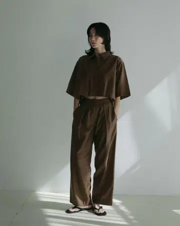 anuke 시어 턱 팬츠 브라운 36