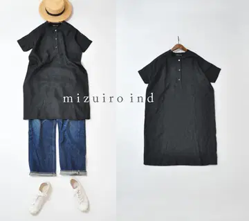 새상품 Mizuiro ind 미즈이로인드 린넨 헨리넥 원피스
