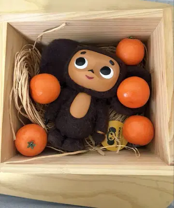 체브라시카 인형 오렌지 목재 상자