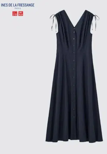 미사용 UNIQLO 이네스 콜라보 코튼 플레어 V넥 원피스 유니클로