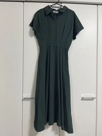 내추럴 꾸뛰르 시원한 스키퍼 칼라 고급 반팔 원피스 그린