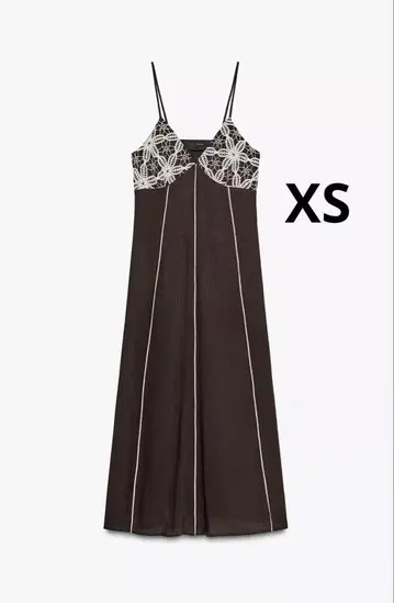 ZARA 자라 스트랩 장식 자수 장식 미디 길이 원피스
