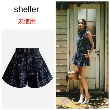 미사용 sheller 셰리에 체크 트위드 숏팬츠 네이비