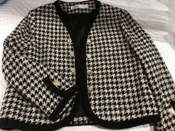 ZARA 노칼라 체크 재킷 M