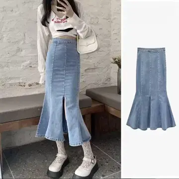 [미사용 새상품] 데님 머메이드 스커트