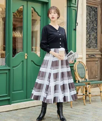 스위 오리지널 체크 타프타 플레어 스커트 프리 사이즈