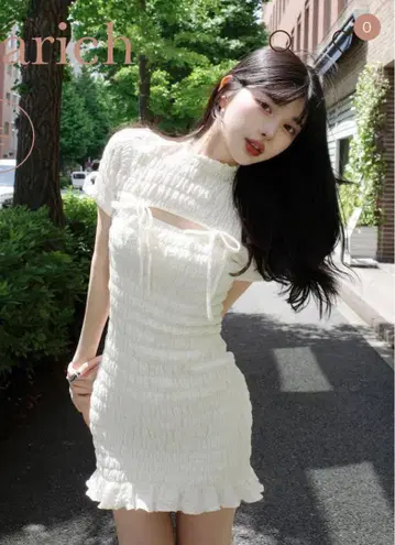 다리치 리본 셔링 미니 원피스