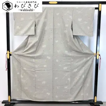 코몬 꽃과 풀 무늬 크레이프 원단 쥐색 실크 가드 가공 K-5101