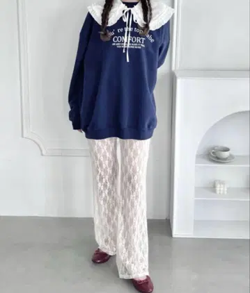 Loueme 플라워 레이스 팬츠 아이보리