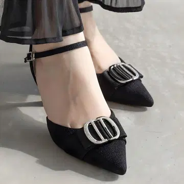 RANDA L 사이즈 비쥬 장식 스트랩 펌프스 블랙 샌들