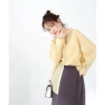 N.naturalbeauty basic 밴드 카라 시어 셔츠 옐로우 컬러