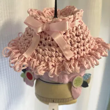인형용 밀짚모자 부케 핑크 10cm