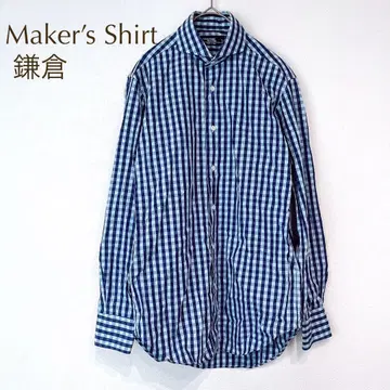 카마쿠라 셔츠 깅엄 체크 장소매 셔츠 얇은 소재 (M) 100% 면