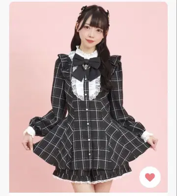 시크릿허니 체크 무늬 프릴 리본 셋업