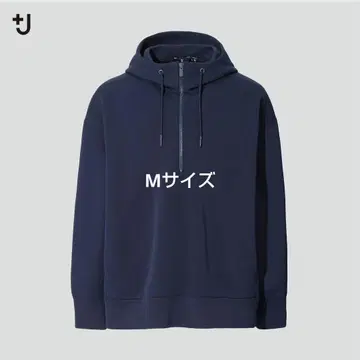 유니클로 +j 드라이 스웨트 하프 지퍼 파카 네이비 M 사이즈