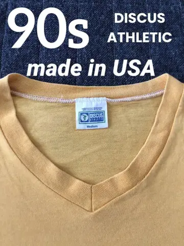 90년대 디스커스 DISCUS V넥 머스타드 USA제