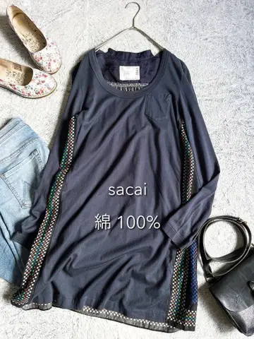 [sacai] 사카이 도트 무늬 백 플레어 이소재 도킹 튜닉 2