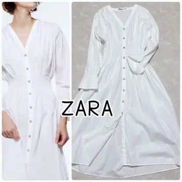 ZARA L 사이즈 허리 시어링 드레스 흰색 셔츠 원피스 롱