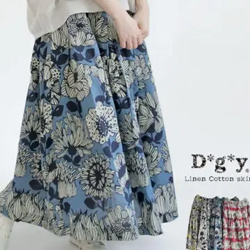 [택 포함 미사용] Dgy 플라워 프린트 플레어 스커트 블루 M