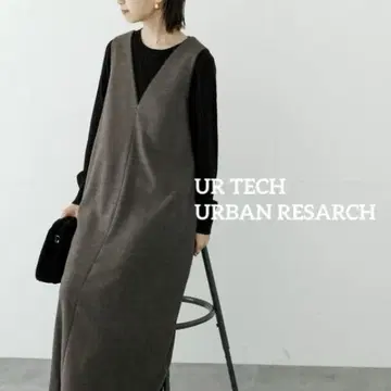 URTECH 심플 V넥 파이핑 자켓 원피스 롱 플레어 A라인
