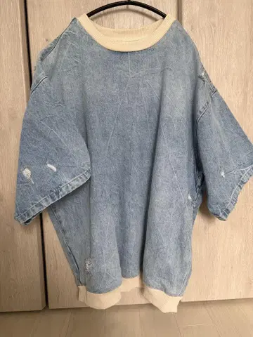 ZARA 자라 데미지 데님 풀오버 티셔츠 반팔 오버사이즈
