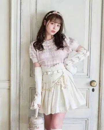 LIZLISA 깅엄 자카드 니트탑 핑크