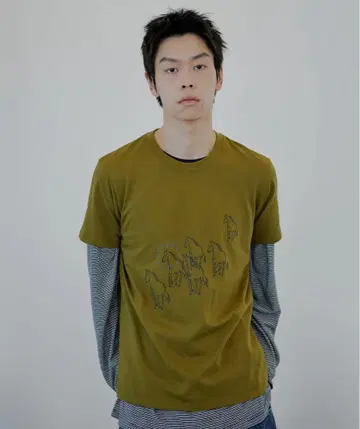 스타 호스 슬림 핏 티셔츠_올리브 옐로우