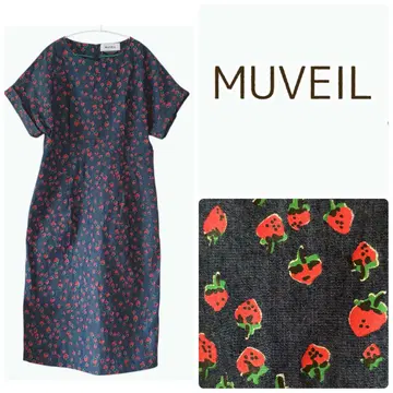 뮤베일 MUVEIL 딸기 무늬 원피스 데님 한정품 후르츠 S M