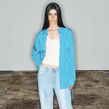 오픈 yy 장소매 셔츠 드로스트링 포함