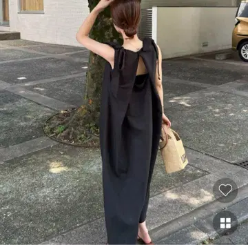 누구 메이 리본 숄더 롱 원피스