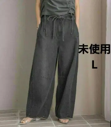 미사용 로리즈 팜 이지 배럴 데님 팬츠 L 블랙