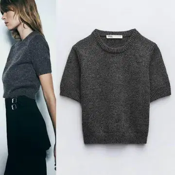 ZARA 그레이 반팔 니트 크루넥 니트 스웨터 반팔