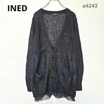 이네드 니트 카디건 장소매 스팽글 레이스 탈착 가능 M 여유로운 핏