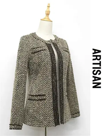 O325/새상품급 ARTISAN 트위드 노카라 자켓 9 가을/겨울